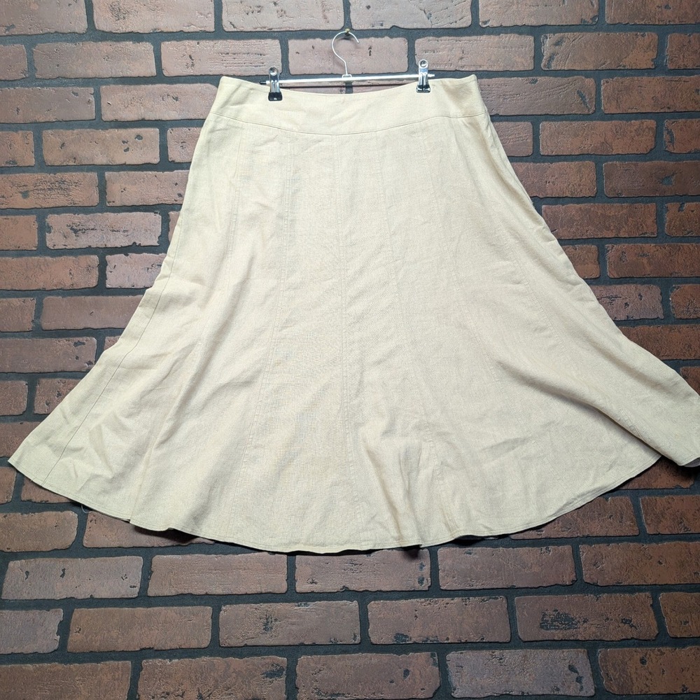 Dress Barn Tan Linen Blend Flared Panel A-Line Midi Skirt Women's Size 14 - Picture 5 of 13